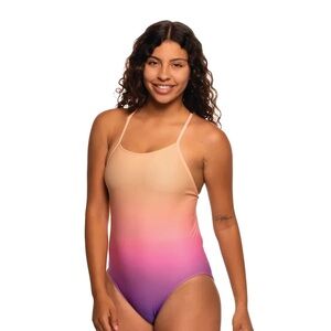 NWT Jolyn Brandon Adjustable One Piece Swimsuit in Beach Sunset Ombre Size 32